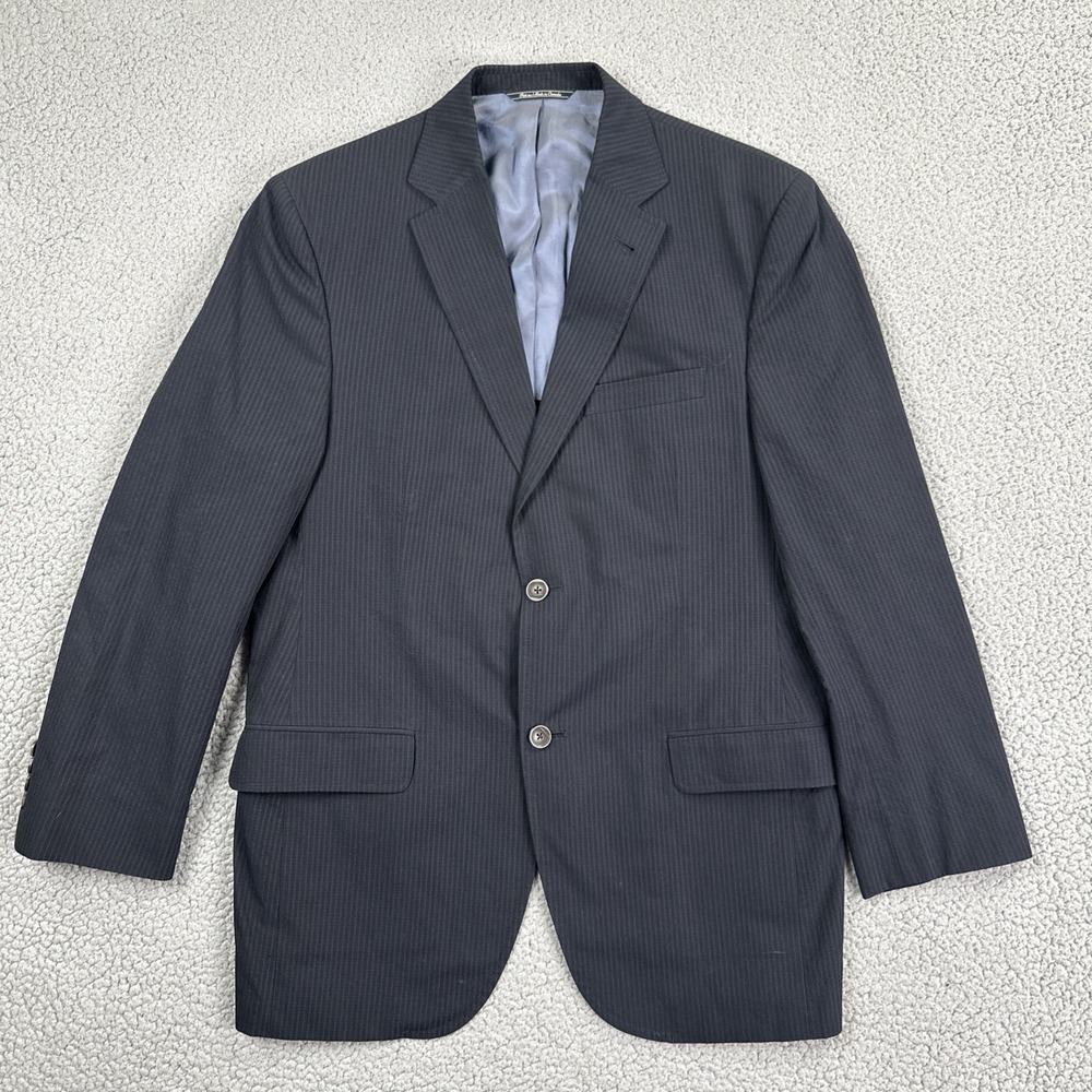 Jack Victor Prossimo Stripe Seersucker Blazer Men 40R Black Cotton Wool Italian